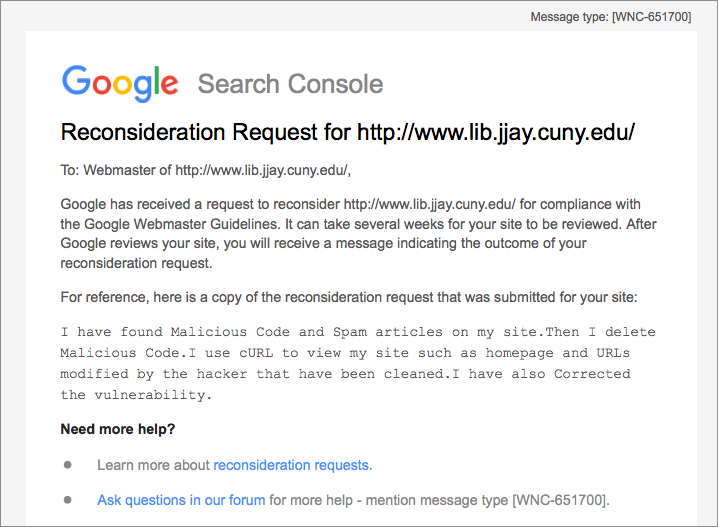 reconsideration request from google